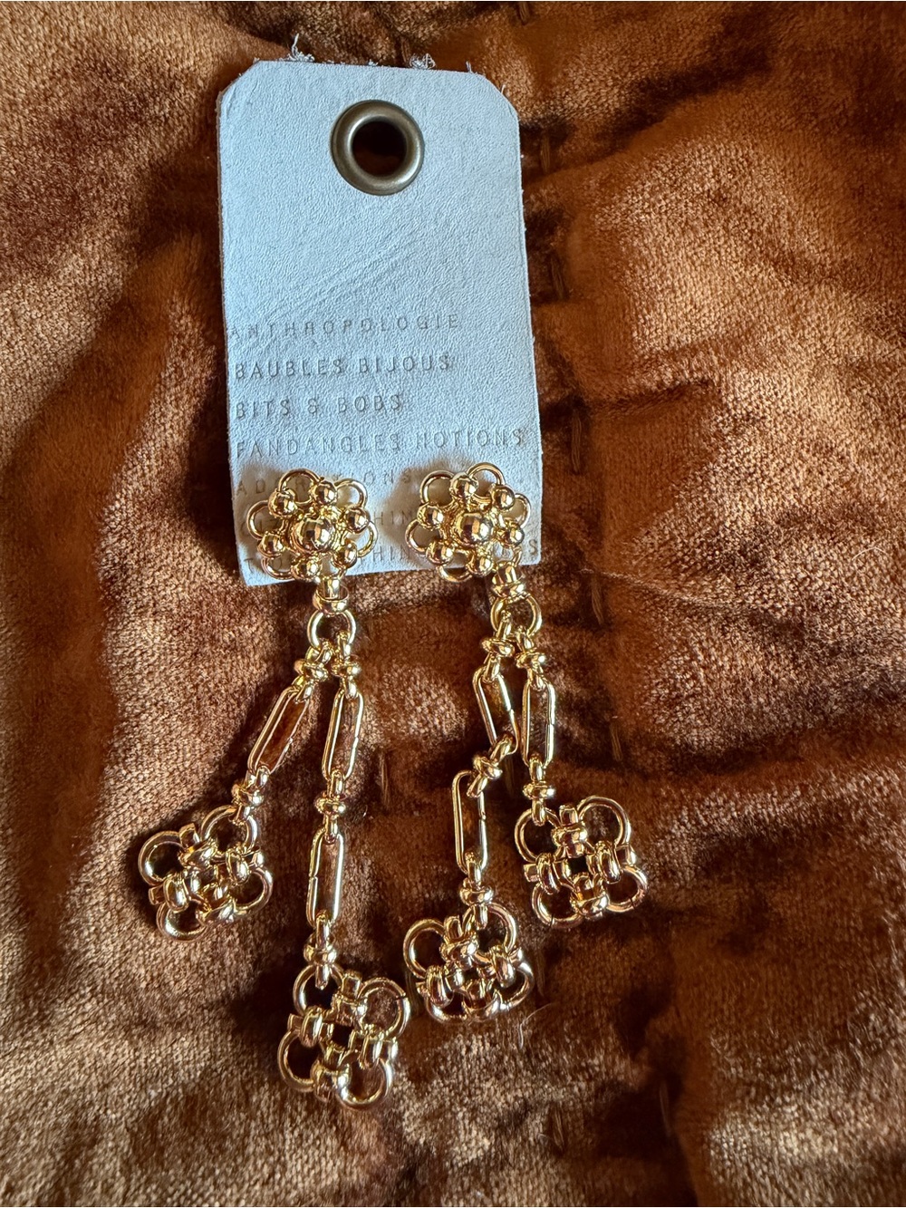 Anthropologie 14K Gold Plated Floral Drop Earrings NWT